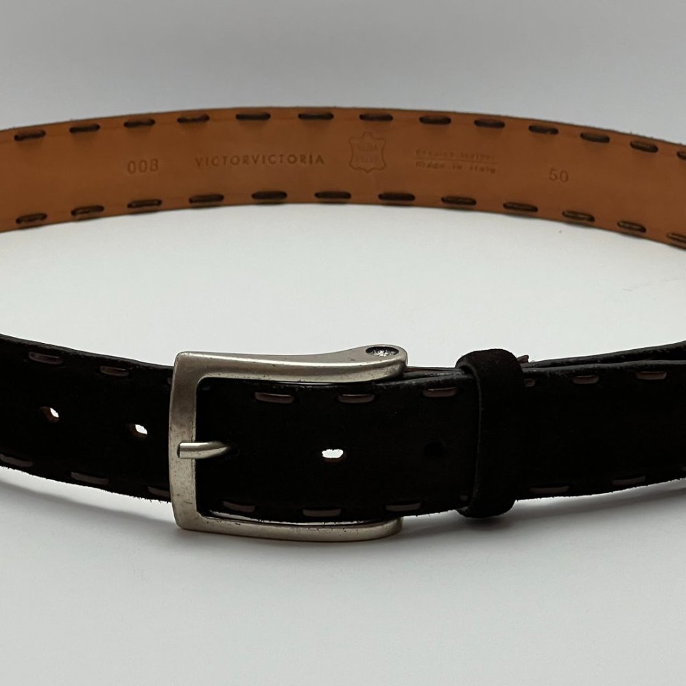 ❣️ LIKE NEW ❣️VICTOR VICTORIA Suede Leather Belt Italy 32" - 38" Waist Brown - Picture 5 of 13